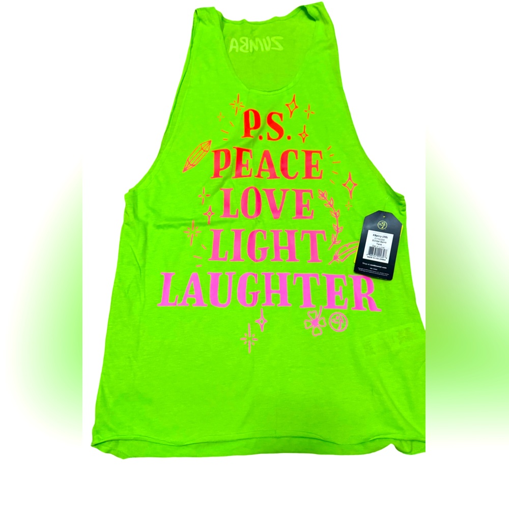 Peace Love Light Laughter ZUMBA Tank Top - Neon Green